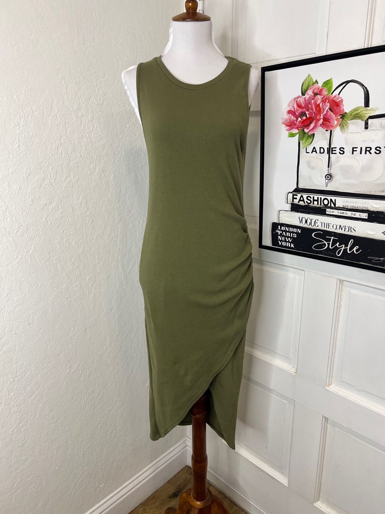 Victoria & Woods Olive Green Ribbed Midi Dress Size 3/8us